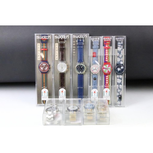 310 - A collection of ten cased Swatch watches to include 1996 Atlanta Olympics Chronograph, Irony and Lim... 