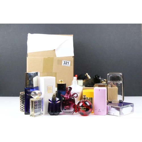 321 - A collection of perfume and scent dummy display bottles to include Yves Saint Laurent, Prada, Jean P... 