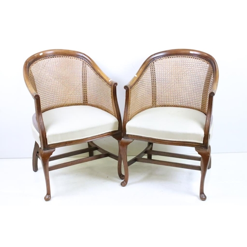 570 - Pair of Early 20th century Beech framed Bergere Tub Chairs with cream fabric upholstered seats, 59cm... 