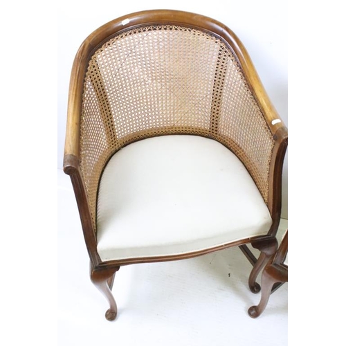 570 - Pair of Early 20th century Beech framed Bergere Tub Chairs with cream fabric upholstered seats, 59cm... 