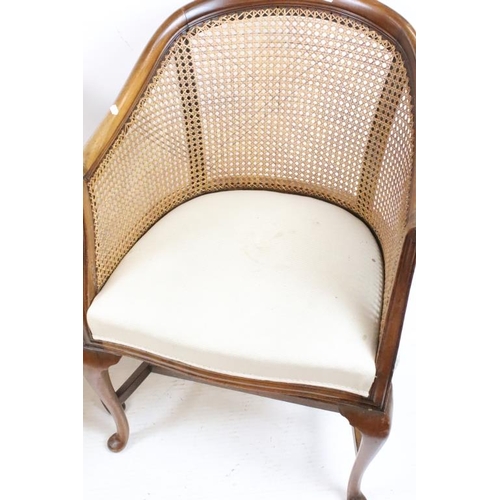 570 - Pair of Early 20th century Beech framed Bergere Tub Chairs with cream fabric upholstered seats, 59cm... 