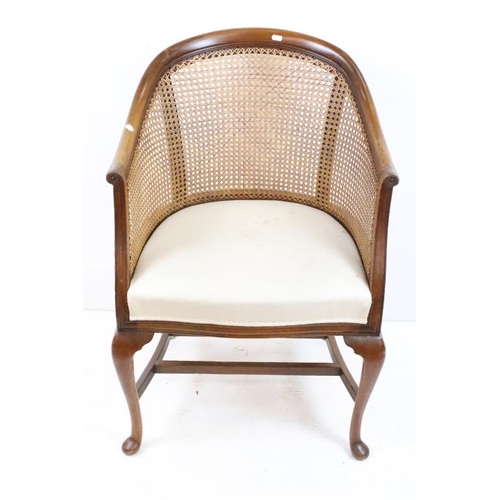 570 - Pair of Early 20th century Beech framed Bergere Tub Chairs with cream fabric upholstered seats, 59cm... 