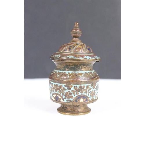 343 - Two Chinese brass lidded jars with enamel decoration.