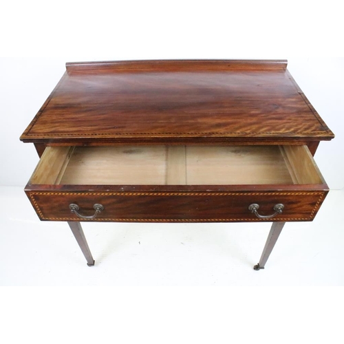 554 - Edwardian Mahogany Inlaid Side Table with single long drawer, raised on square tapering legs with ca... 