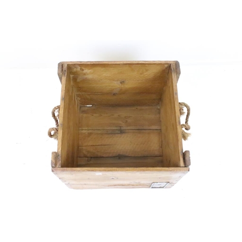 559 - Rustic Pine Log Bin with rope handles, 44cm wide x 41cm deep x 41cm high