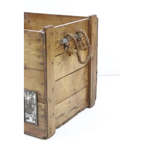 559 - Rustic Pine Log Bin with rope handles, 44cm wide x 41cm deep x 41cm high