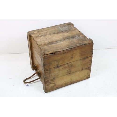 559 - Rustic Pine Log Bin with rope handles, 44cm wide x 41cm deep x 41cm high