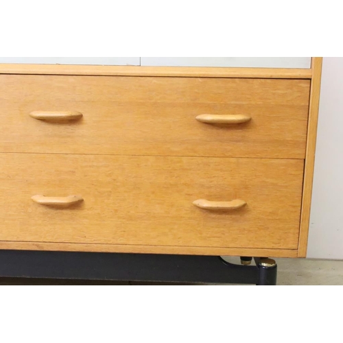 567 - Mid century Retro E. Gomme G-Plan ' Brandon ' Golden Oak and White Sideboard or Chest with an arrang... 