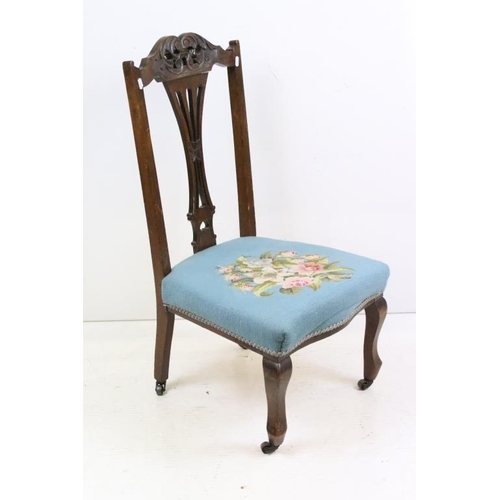 576 - Edwardian Nursing Chair with floral pattern needlework upholstered seat, 46cm wide x 48cm deep x 88c... 