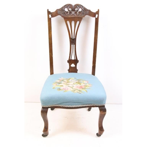 576 - Edwardian Nursing Chair with floral pattern needlework upholstered seat, 46cm wide x 48cm deep x 88c... 