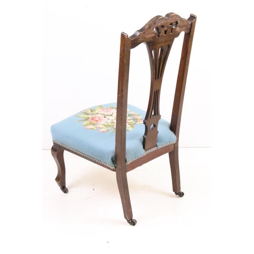 576 - Edwardian Nursing Chair with floral pattern needlework upholstered seat, 46cm wide x 48cm deep x 88c... 