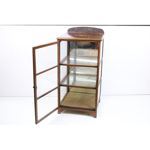 577 - Edwardian Mahogany Square Display Cabinet, with glazing to three sides, the single door opening to t... 