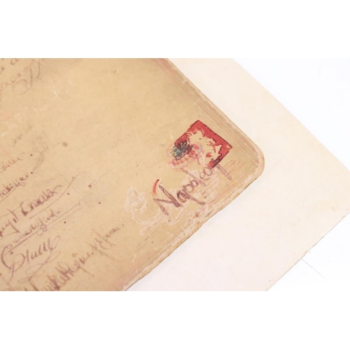 358 - A hand written document on card, ink stamp to top and signed Napoleon to the bottom right corner