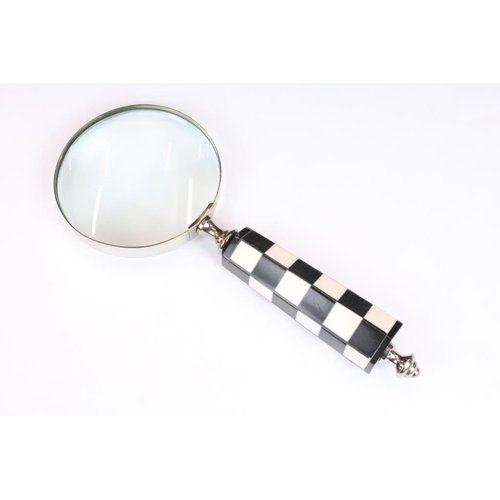 362 - Large Hand Held Magnifying Glass with checkaboard handle