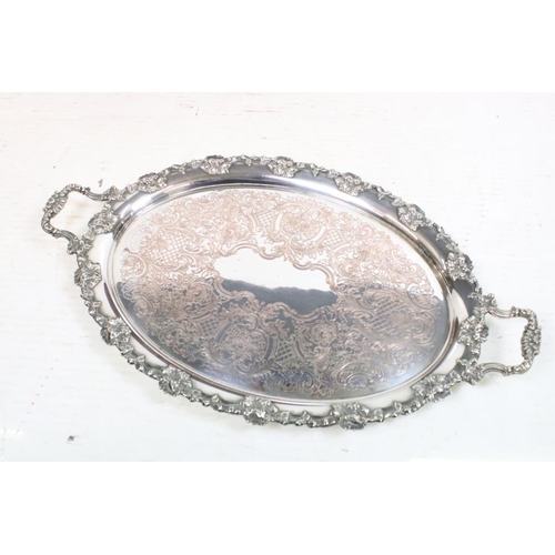 590 - Large 19th century Silver Plated Serving Tray and a Mahogany Serving Tray, longest 69cm