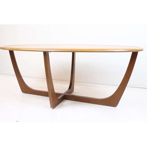 591 - Mid century Retro ' Formwood ' Oval Coffee Table with cross-over supports, label to underside, 111cm... 