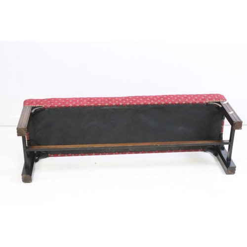 594 - Long Stool in the George III manner with upholstered seat and raised on square reeded legs with cros... 