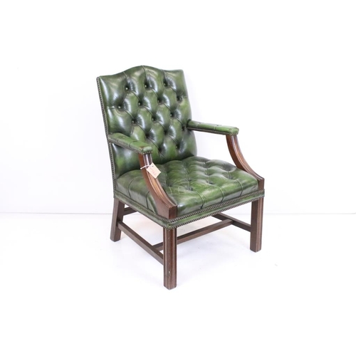 602 - Green Leather Button Back Elbow Chair in the George III manner, 63cm wide x 61cm deep x 94cm high