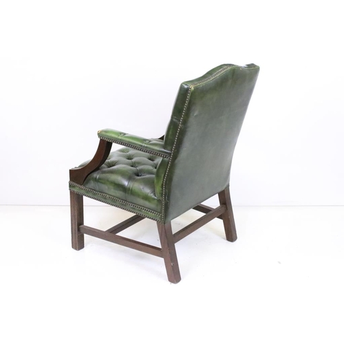 602 - Green Leather Button Back Elbow Chair in the George III manner, 63cm wide x 61cm deep x 94cm high