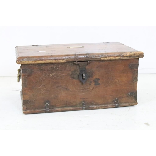 603 - 19th century Hardwood and Iron Bound Document Box, with brass name plaque to top and brass carrying ... 