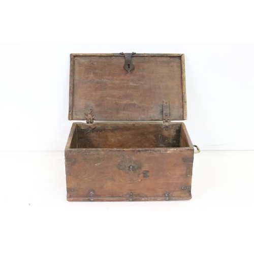 603 - 19th century Hardwood and Iron Bound Document Box, with brass name plaque to top and brass carrying ... 