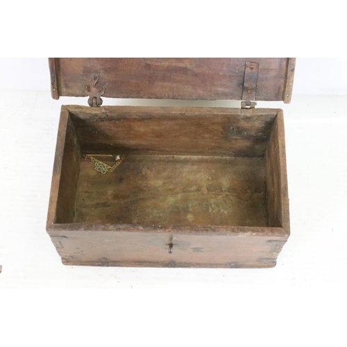 603 - 19th century Hardwood and Iron Bound Document Box, with brass name plaque to top and brass carrying ... 