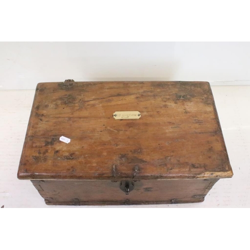 603 - 19th century Hardwood and Iron Bound Document Box, with brass name plaque to top and brass carrying ... 