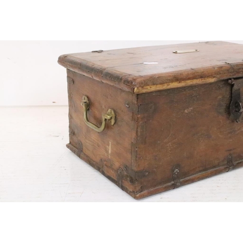 603 - 19th century Hardwood and Iron Bound Document Box, with brass name plaque to top and brass carrying ... 