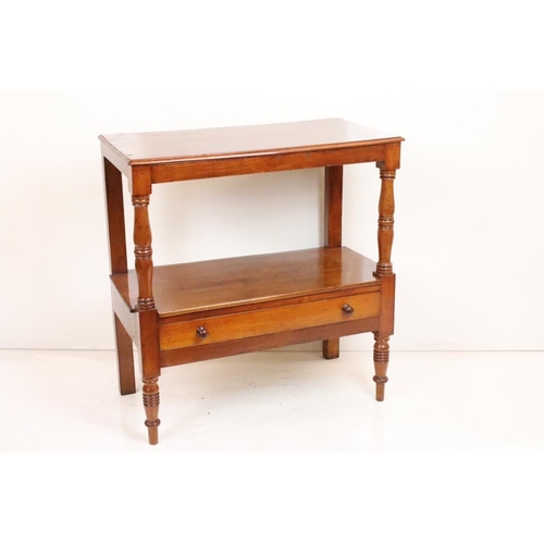 604 - Victorian Mahogany Buffet style Side Table raised on turned supports, the under-tier with a drawer, ... 