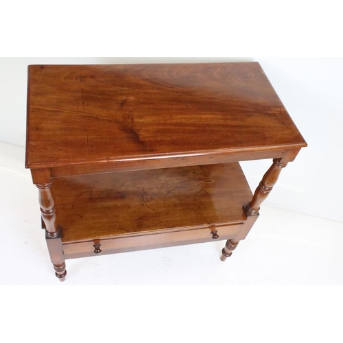 604 - Victorian Mahogany Buffet style Side Table raised on turned supports, the under-tier with a drawer, ... 