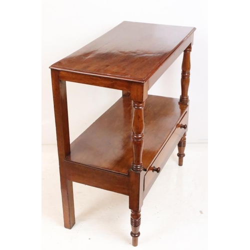 604 - Victorian Mahogany Buffet style Side Table raised on turned supports, the under-tier with a drawer, ... 