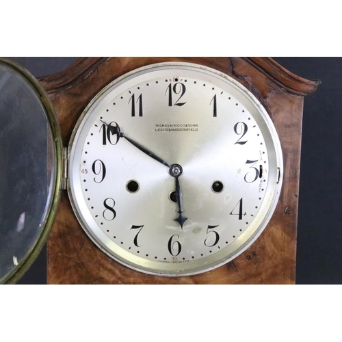 607 - Early 20th century Walnut Chiming Grandmother Clock, the domed hood with a silvered circular dial wi... 