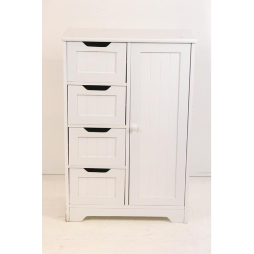 609 - Pair of White Cabinets, each with four short drawers and a cupboard door, each 56cm wide x 30cm deep... 