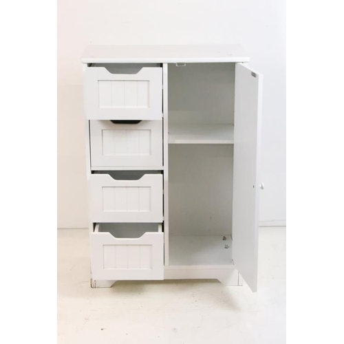 609 - Pair of White Cabinets, each with four short drawers and a cupboard door, each 56cm wide x 30cm deep... 