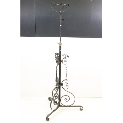 611 - Victorian Scrolling Wrought Iron Telescopic Standard Oil Lamp Stand, 63cm wide x 153cm high