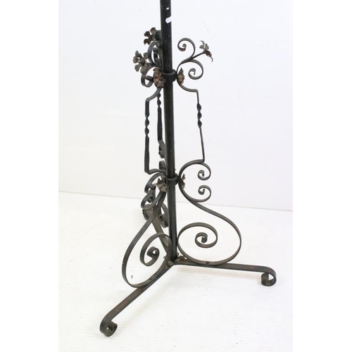 611 - Victorian Scrolling Wrought Iron Telescopic Standard Oil Lamp Stand, 63cm wide x 153cm high