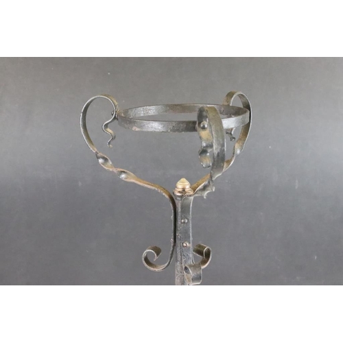 611 - Victorian Scrolling Wrought Iron Telescopic Standard Oil Lamp Stand, 63cm wide x 153cm high