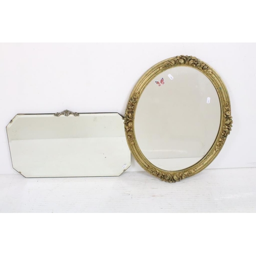 547 - Mid 20th century Oval Gilt Framed Mirror, 54cm high together with 1930's Bevelled Edge Mirror