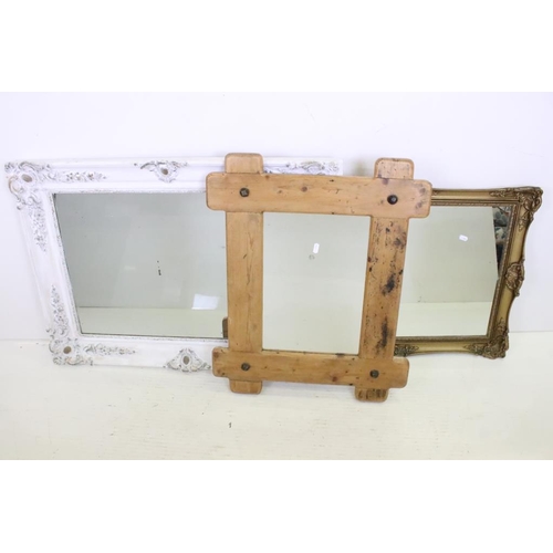 562 - Three Mirrors including a Rustic Pine Framed Mirror, Gilt Framed Mirror and a Mirror with white pain... 