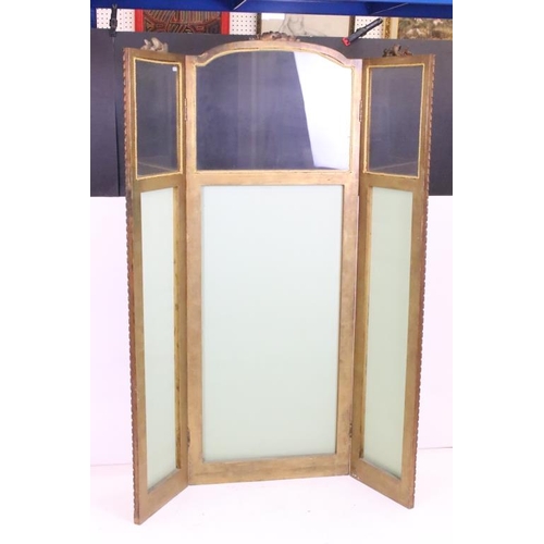 630 - 19th century Gilt Framed three-fold Dressing Screen with clear glass panels to the upper section ove... 