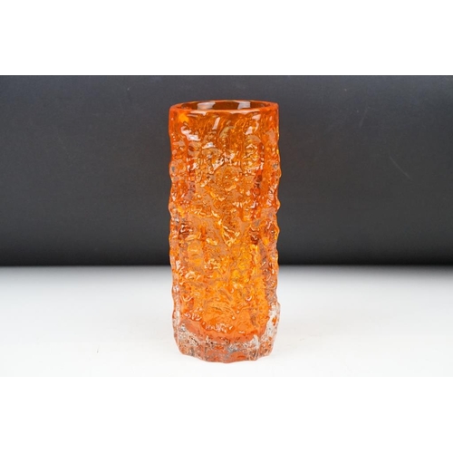 14 - Whitefriars Textured Bark Vase in Tangerine, model no. 9690, from Geoffrey Baxter's textured glass r... 