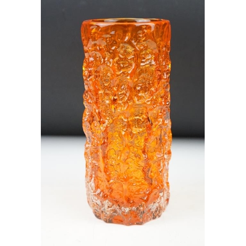 14 - Whitefriars Textured Bark Vase in Tangerine, model no. 9690, from Geoffrey Baxter's textured glass r... 