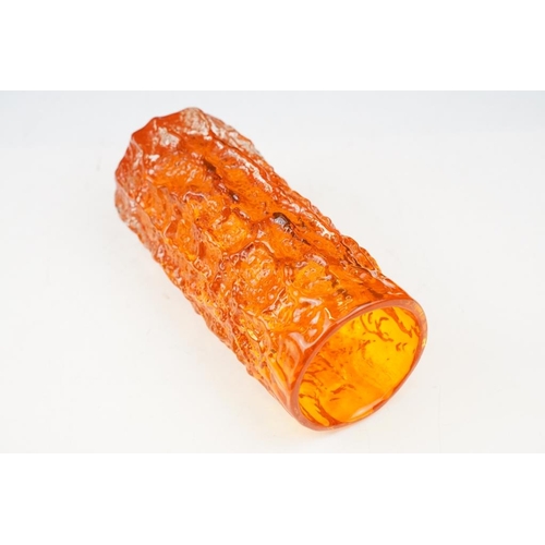 14 - Whitefriars Textured Bark Vase in Tangerine, model no. 9690, from Geoffrey Baxter's textured glass r... 