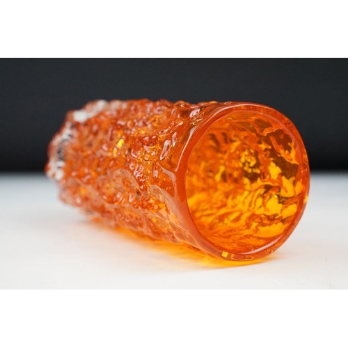 14 - Whitefriars Textured Bark Vase in Tangerine, model no. 9690, from Geoffrey Baxter's textured glass r... 