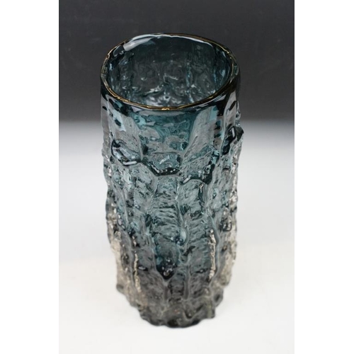 24 - Whitefriars Textured Bark Vase in Indigo, model no. 9691, from Geoffrey Baxter's textured glass rang... 