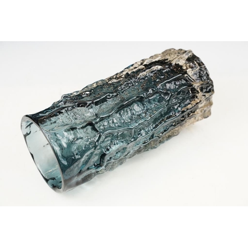 24 - Whitefriars Textured Bark Vase in Indigo, model no. 9691, from Geoffrey Baxter's textured glass rang... 