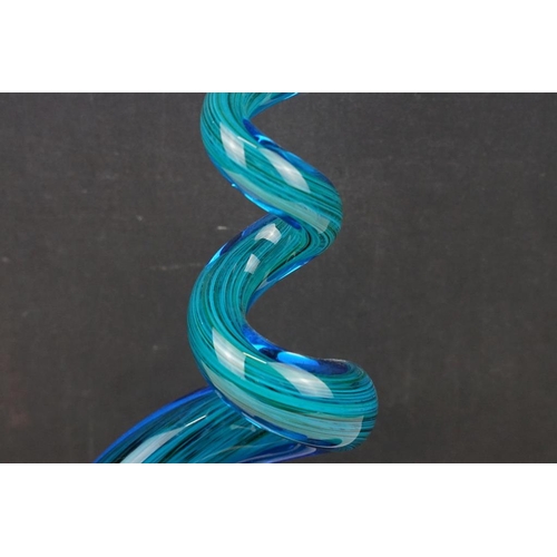 28 - Murano style blue glass table ornament of spiralling form, approx 52cm high