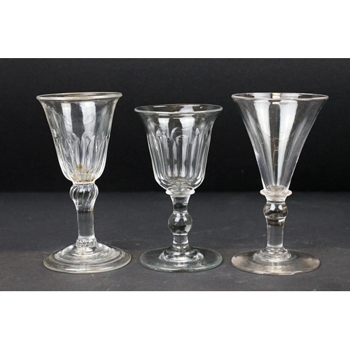 33 - Collection of 13 drinking glasses, mostly 19th century examples, featuring faceted examples with kno... 