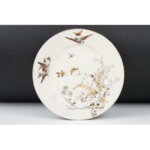 111 - Set of 12 Pirkenhammer plates decorated with birds, insects & blossoming branches, with gilt details... 