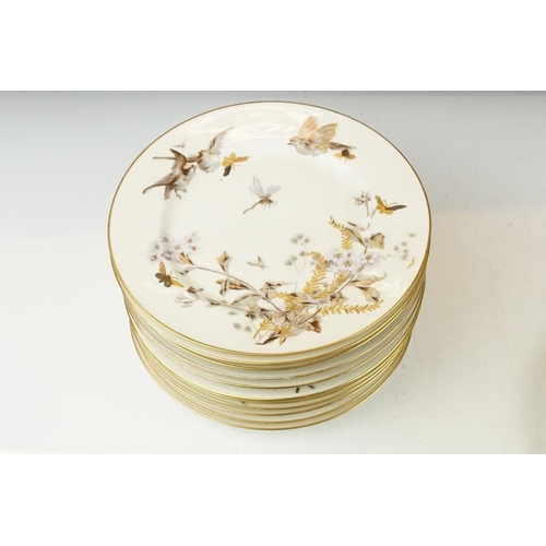 111 - Set of 12 Pirkenhammer plates decorated with birds, insects & blossoming branches, with gilt details... 